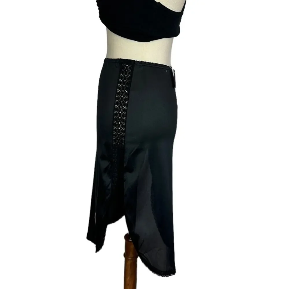 Black Half Slip Mini Skirt SMALL Vintage 60s Upcycled Lace Whimsigoth Witchy - Picture 4 of 6